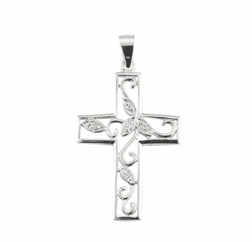 Crystal Cubic Zirconia's "CZ's" Sterling Silver Vine Cross - Image 2