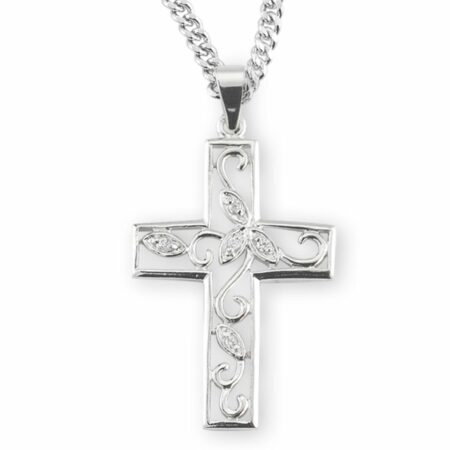 Crystal Cubic Zirconia's "CZ's" Sterling Silver Vine Cross