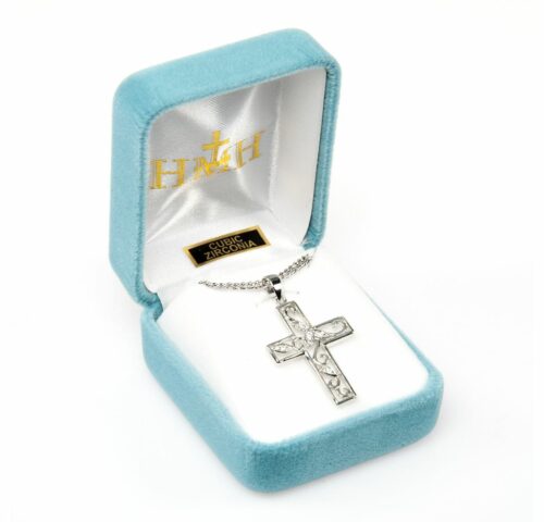Crystal Cubic Zirconia's "CZ's" Sterling Silver Vine Cross - Image 3