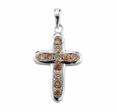 Sterling Silver Champagne Crystal Cubic Zirconia's "CZ's" Cross - Image 2