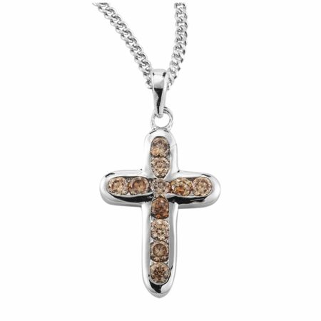 Sterling Silver Champagne Crystal Cubic Zirconia's "CZ's" Cross