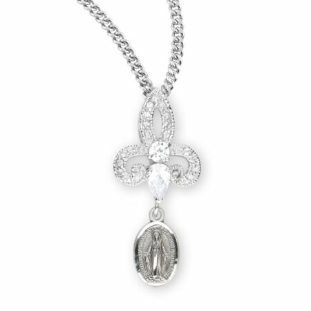 Sterling Silver Miraculous Medal with Cubic Set Zirconia's "CZ's"