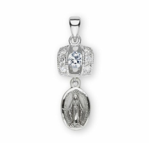 Sterling Silver Miraculous Medal with Cubic Set Zirconia's "CZ's" - Image 2