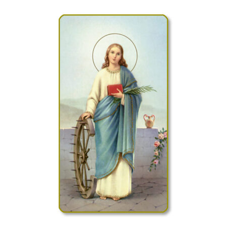 Saint Catherine – Patron Saint of Students Gold-Edged Paper Holy Card – 2.0" x 4.0" – 100 Pack