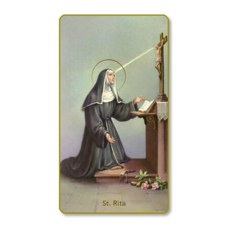 Saint Rita Gold-Edged Paper Holy Card – 2.0" x 4.0" – 100 Pack