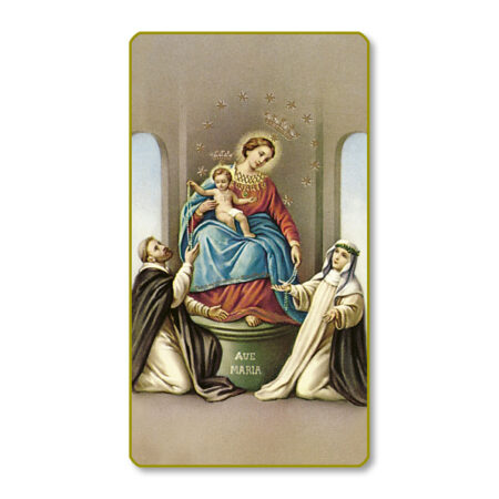 Our Lady of the Rosary Gold-Edged Paper Holy Card – 2.0" x 4.0" – 100 Pack