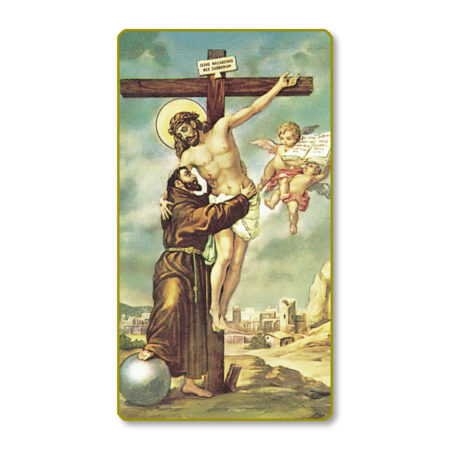 Crucifixion with Saint Francis Paper Holy Card - 100 Pack