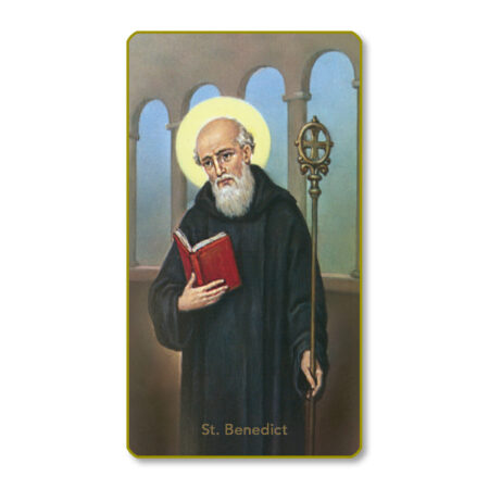 Saint Benedict Gold-Edged Paper Holy Card – Protector Against Evil – 2.0" x 4.0" – 100 Pack