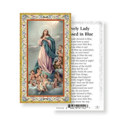 Lovely Lady Dressed in Blue Gold-Stamped Laminated Holy Card – Hail Mary Prayer – 2.0" x 4.0" – 100 Pack