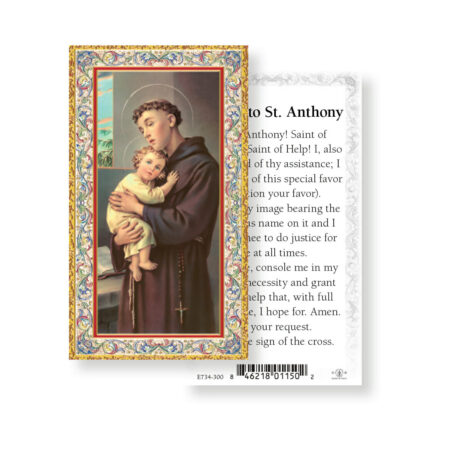 Saint Anthony Gold-Stamped Laminated Holy Card – Prayer to Saint Anthony – 2.0" x 4.0" – 100 Pack
