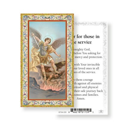 Saint Michael Gold-Stamped Laminated Holy Card – Prayer for Those in the Service – 2.0" x 4.0" – 100 Pack