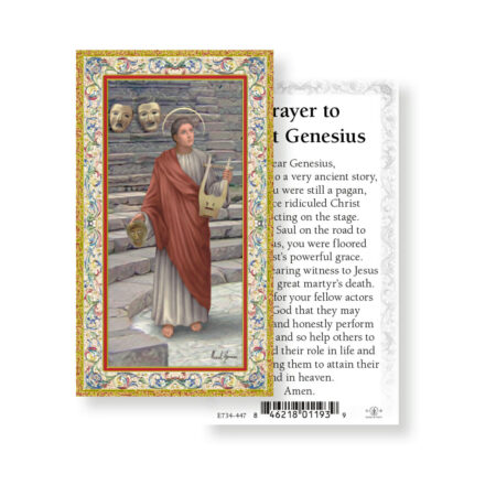 Saint Genesius Gold-Stamped Holy Card - 100 Pack