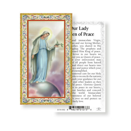 Our Lady Queen of Peace Gold-Stamped Holy Card - 100 Pack