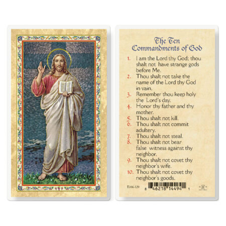 The Ten Commandments - Christs Blessing Gold-Stamped Laminated Holy Card - 25 Pack