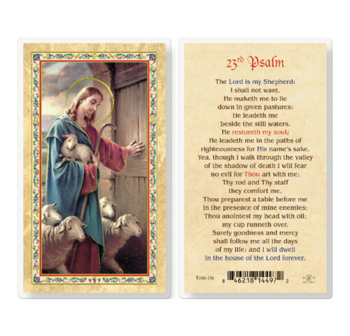 Twenty Third Psalm - Good Shepherd Gold-Stamped Laminated Holy Card - 25 Pack