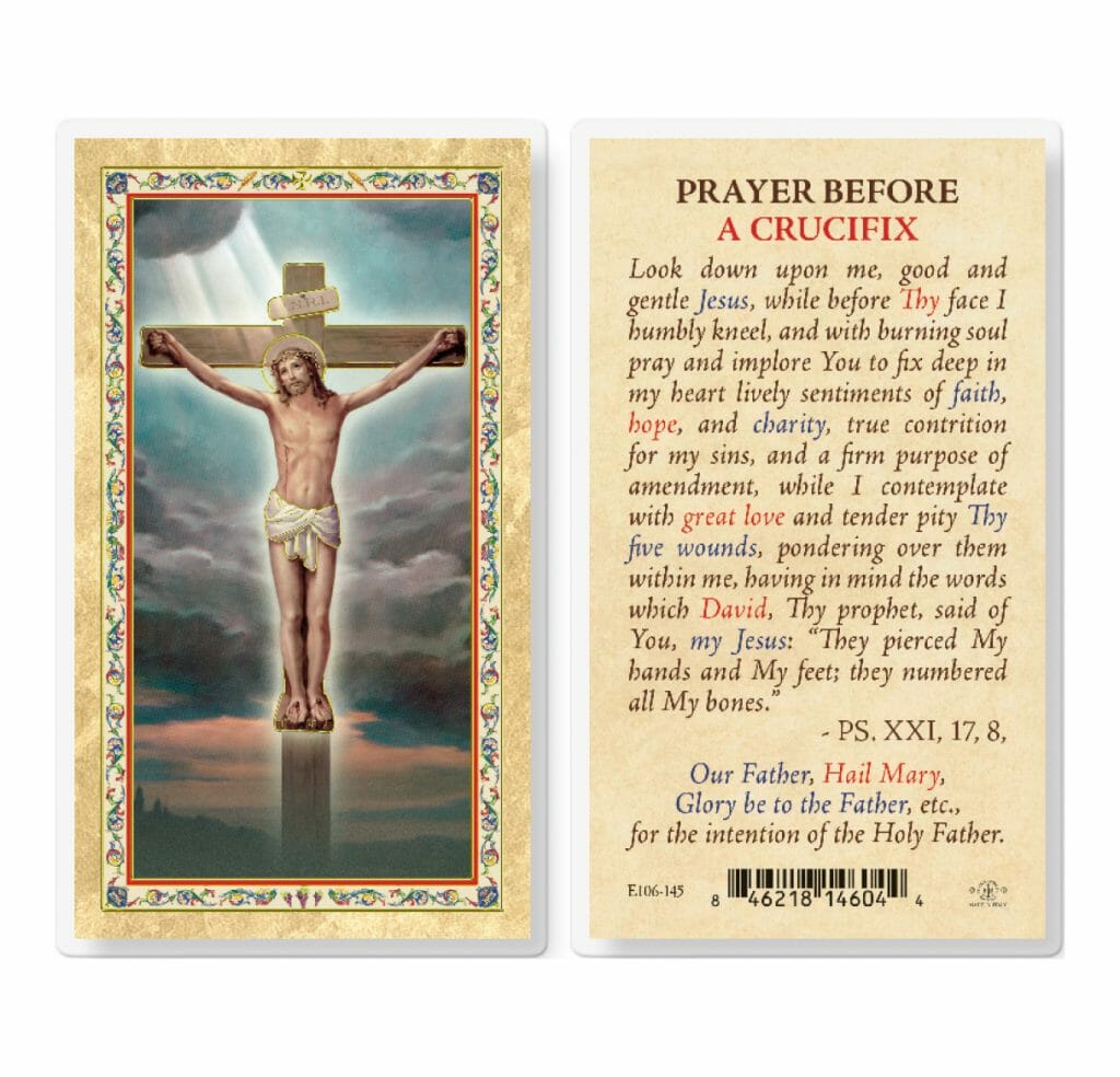 Prayer Before a Crucifix Gold-Stamped Laminated Holy Card - 25 Pack