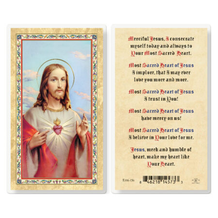 Sacred Heart of Jesus Prayer Gold-Stamped Laminated Holy Card - 25 Pack