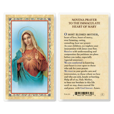 Novena Prayer to the I.M.H. Gold-Stamped Laminated Holy Card - 25 Pack