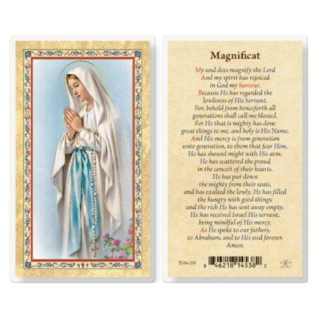 Magnificat - Our Lady of Lourdes Gold-Stamped Laminated Holy Card - 25 Pack