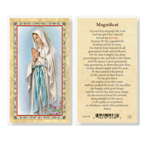 Magnificat - Our Lady of Lourdes Gold-Stamped Laminated Holy Card - 25 Pack