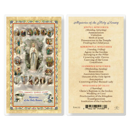Mysteries of the Rosary Gold-Stamped Laminated Holy Card - 25 Pack