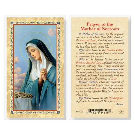Mother of Sorrow Gold-Stamped Laminated Holy Card - 25 Pack