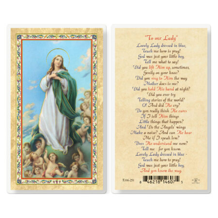 Lovely Lady Dressed in Blue Gold-Stamped Laminated Holy Card - 25 Pack
