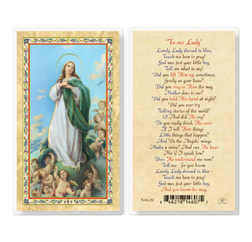 Lovely Lady Dressed in Blue Gold-Stamped Laminated Holy Card - 25 Pack