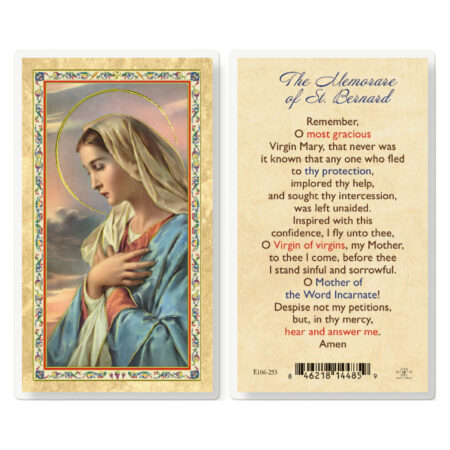 Our Lady of Grace Memorare St. Bernard Gold-Stamped Laminated Holy Card - 25 Pack