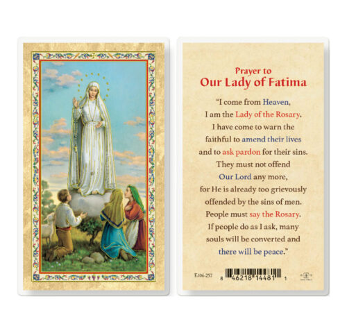 Prayer to Our Lady of Fatima Gold-Stamped Laminated Holy Card - 25 Pack