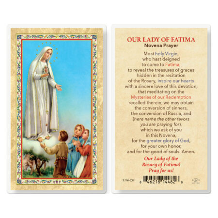 Our Lady of Fatima - Novena Prayer Gold-Stamped Laminated Holy Card - 25 Pack