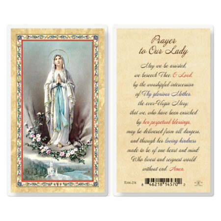 Prayer to Our Lady of Lourdes Gold-Stamped Laminated Holy Card - 25 Pack