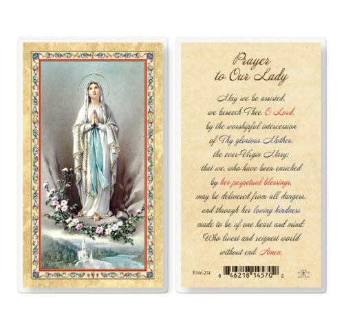Prayer to Our Lady of Lourdes Gold-Stamped Laminated Holy Card - 25 Pack