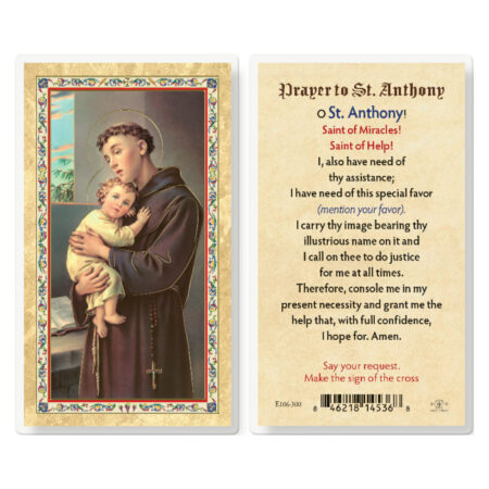 Prayer to St. Anthony Gold-Stamped Laminated Holy Card - 25 Pack