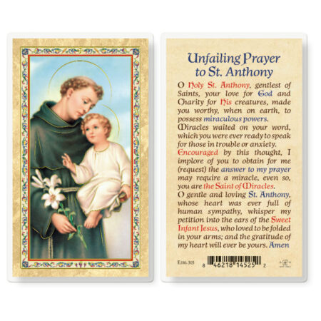 St. Anthony - Unfailing Prayer Gold-Stamped Laminated Holy Card - 25 Pack