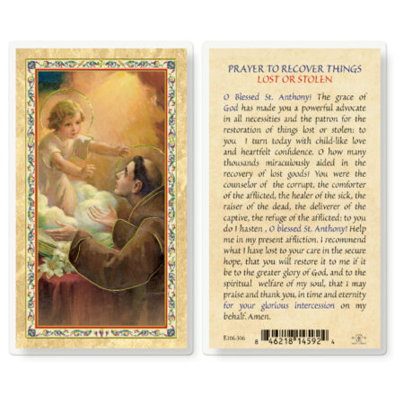 Prayer to Recover Lost Things Gold-Stamped Laminated Holy Card - 25 Pack