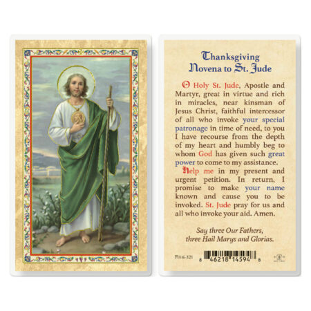Thanksgiving Novena - St. Jude Gold-Stamped Laminated Holy Card - 25 Pack