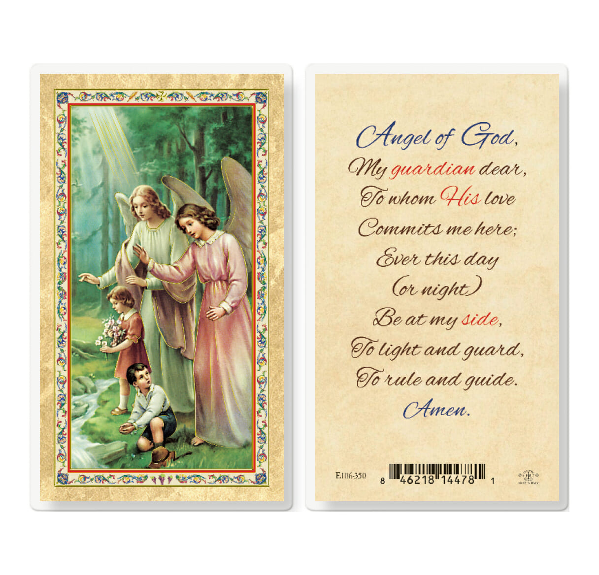 Guardian Angel - Angel of God Gold-Stamped Laminated Holy Card - 25 Pack -  Buy Religious Catholic Store