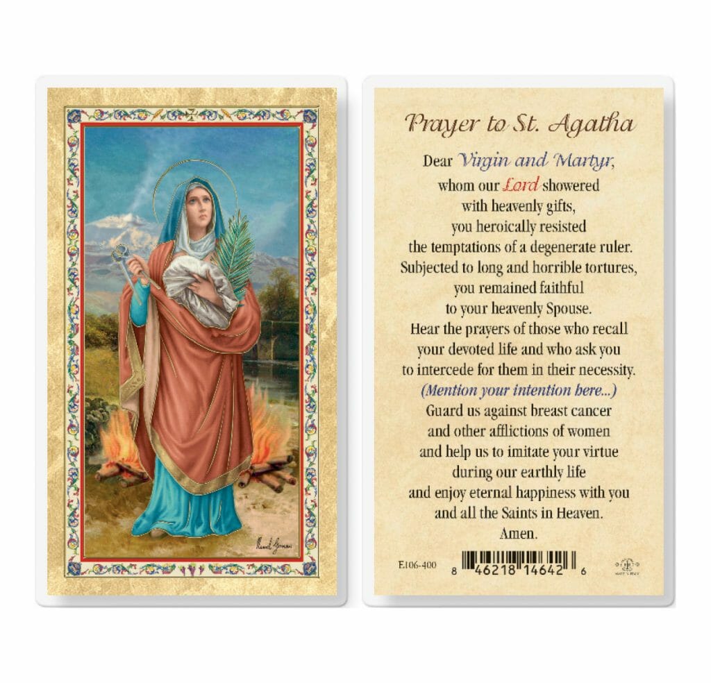 St. Agatha W  Prayer Gold-stamped Laminated Holy Card - 25 Pack - Buy 