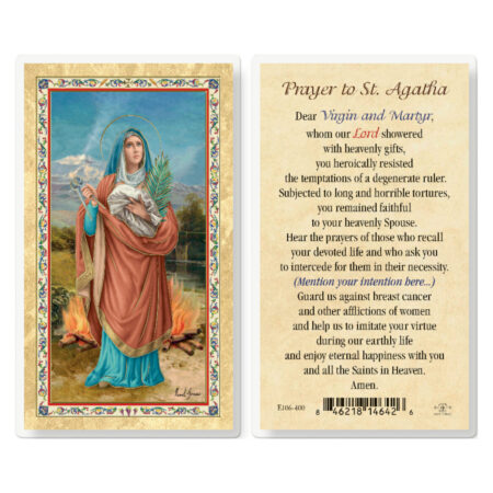 St. Agatha w/ Prayer Gold-Stamped Laminated Holy Card - 25 Pack