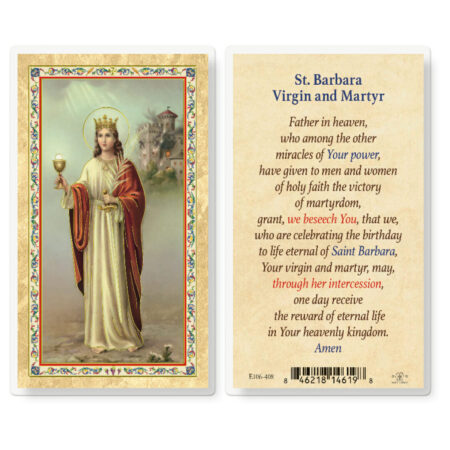St. Barbara Prayer Biography Gold-Stamped Laminated Holy Card - 25 Pack