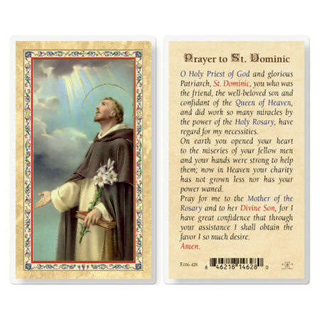 Prayer to St. Dominic Gold-Stamped Laminated Holy Card - 25 Pack