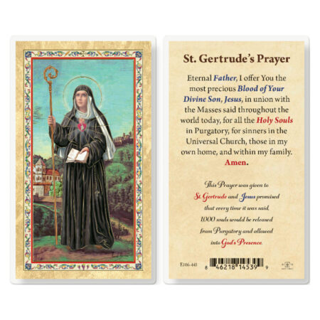 St. Gertrude Gold-Stamped Laminated Holy Card - 25 Pack