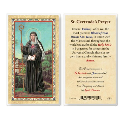 St. Gertrude Gold-Stamped Laminated Holy Card - 25 Pack