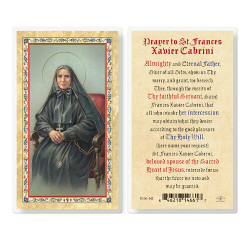 Prayer to St. Frances Cabrini Gold-Stamped Laminated Holy Card - 25 Pack