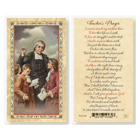 Teacher's Prayer - J.B. de La Salle Gold-Stamped Laminated Holy Card - 25 Pack