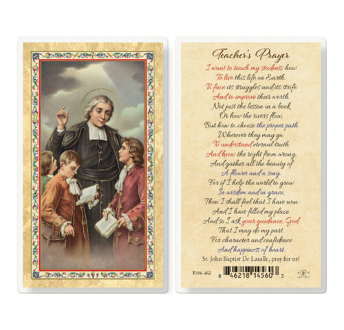 Teacher's Prayer - J.B. de La Salle Gold-Stamped Laminated Holy Card - 25 Pack