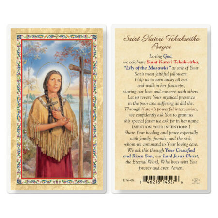 Kateri Tekakwitha - Saint Prayer (Revised) Gold-Stamped Laminated Holy Card - 25 Pack