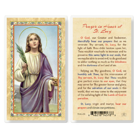 Prayer in Honor of St. Lucy Gold-Stamped Laminated Holy Card - 25 Pack
