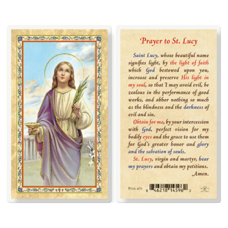 Prayer to St. Lucy Gold-Stamped Laminated Holy Card - 25 Pack